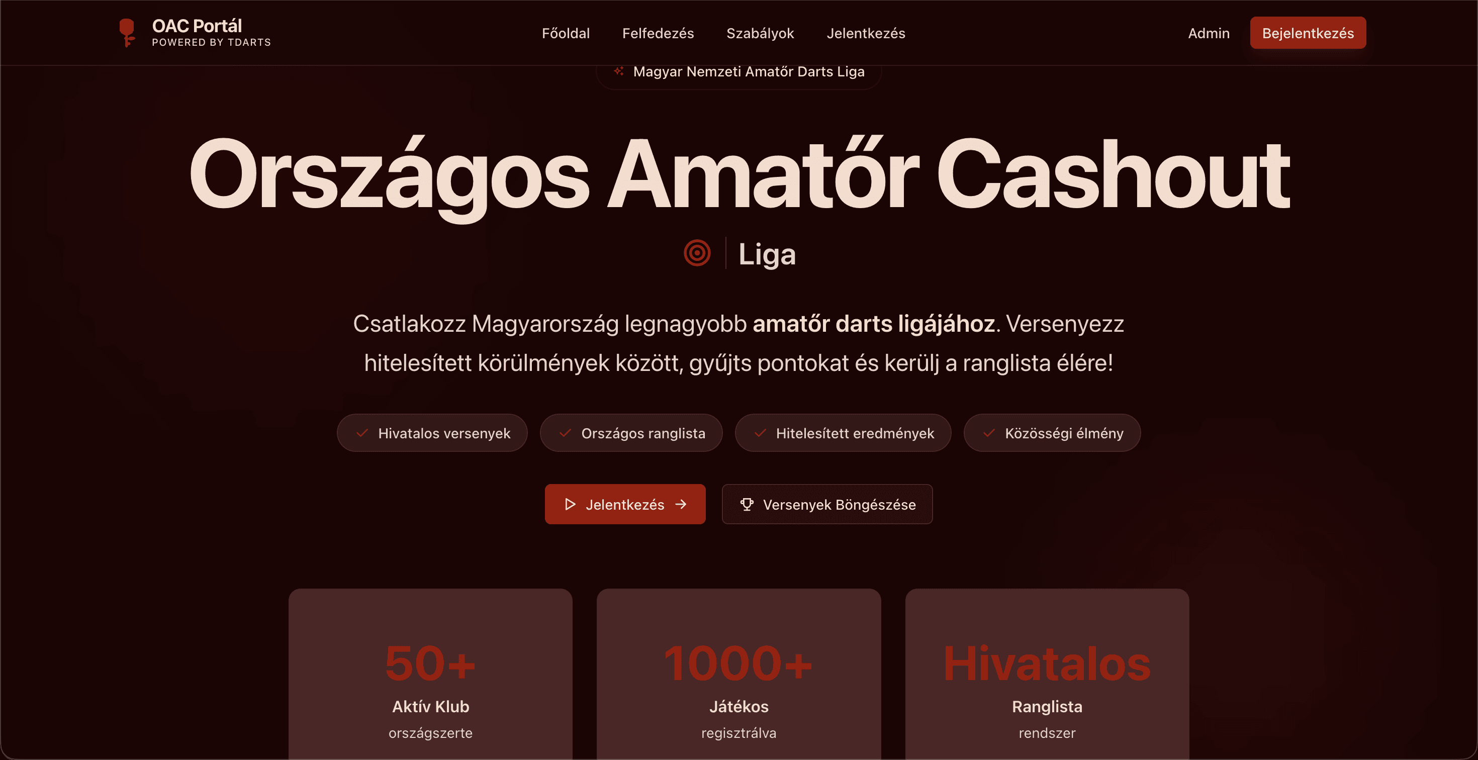 Magyar Darts Szövetség – OAC Liga weboldal screenshot