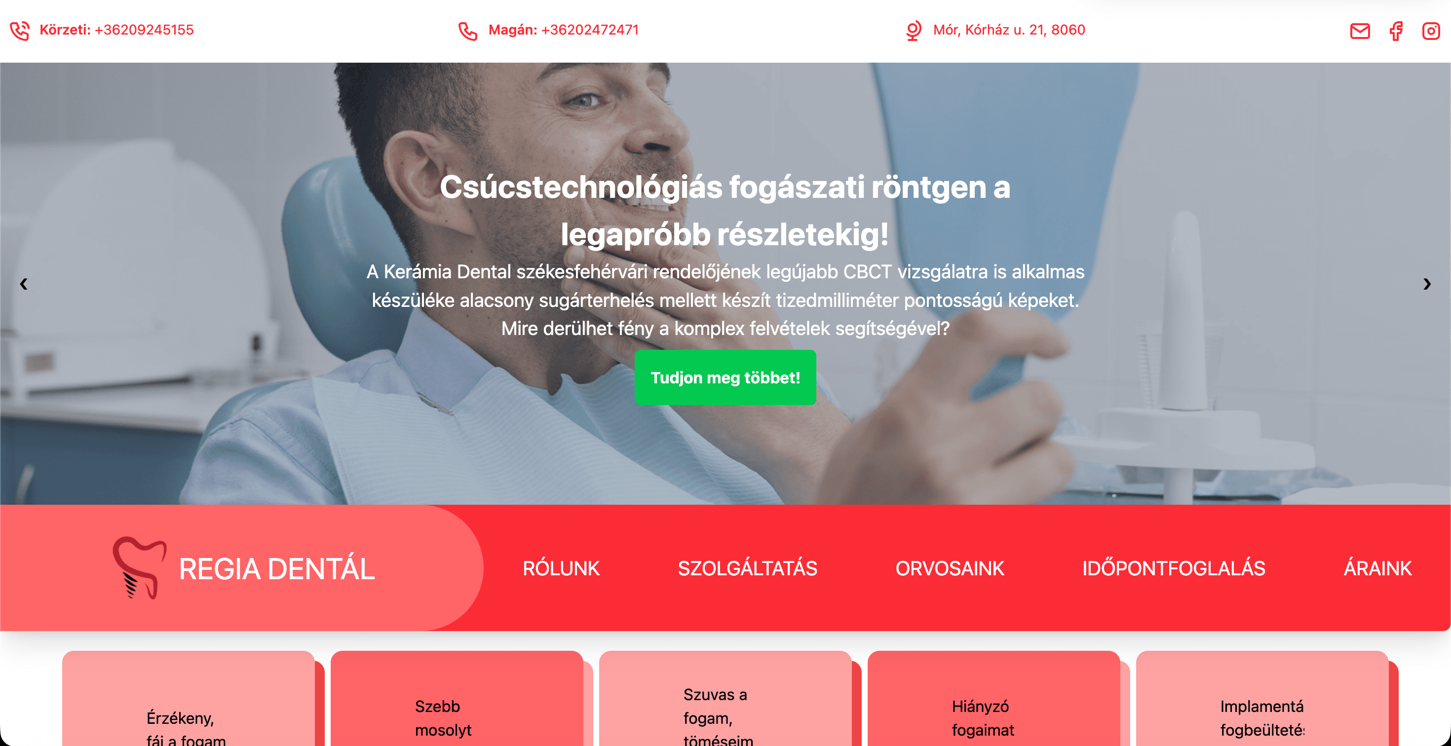 Regia Dental Kft. weboldal screenshot