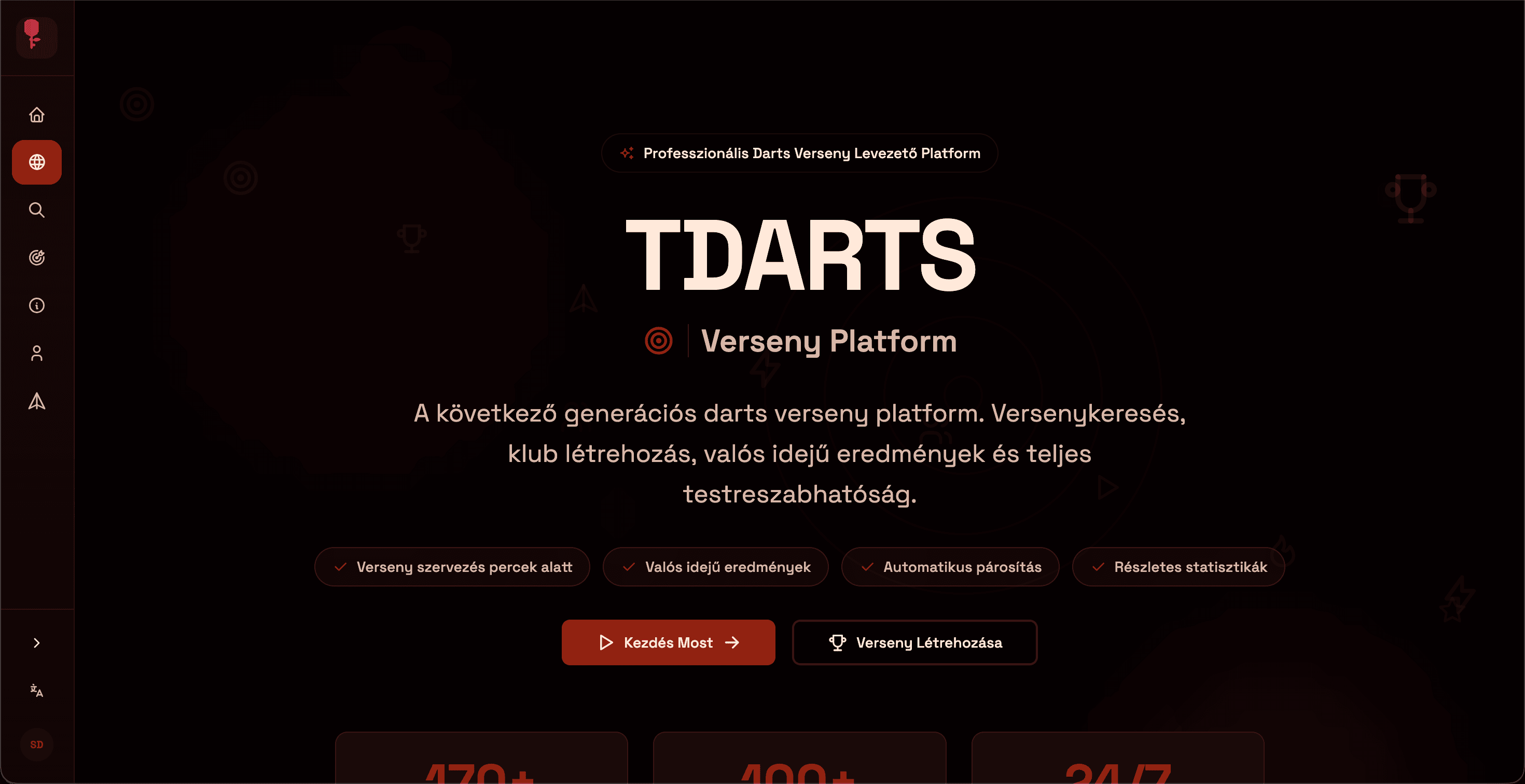 tDarts – Tournament Hub weboldal screenshot